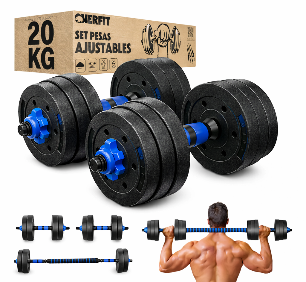 KIT DE MANCUERNAS 20KG AJUSTABLES + BARRA ACOLCHONADA 💪