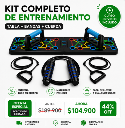 TABLA PUSHUPS + KIT DE ENTRENAMIENTO EN CASA + CURSO EN VIDEO