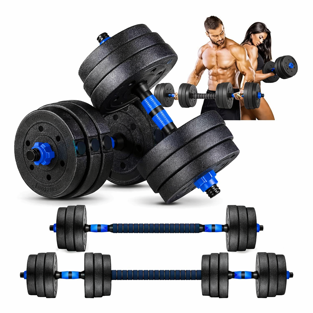 KIT DE MANCUERNAS 20KG AJUSTABLES + BARRA ACOLCHONADA 💪